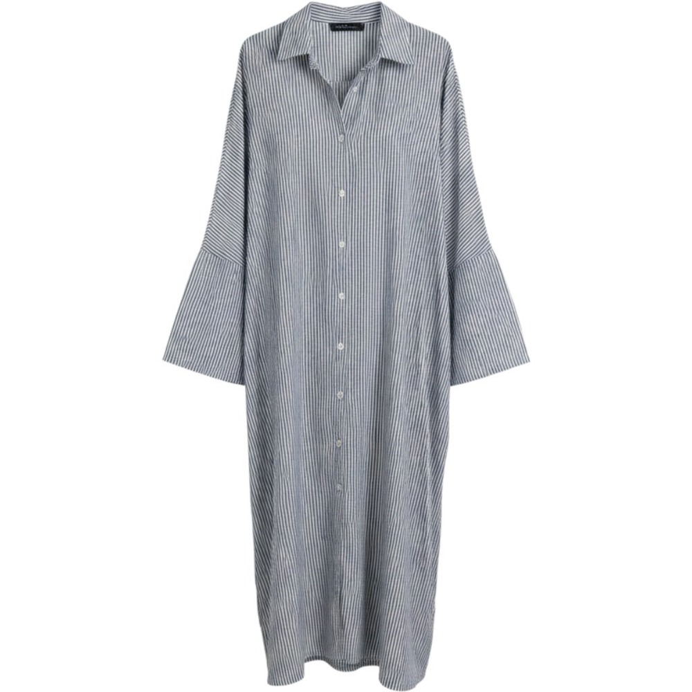 Zanzea Shirt Dress Women Large Gray White Striped Oversized Button Down Maxi